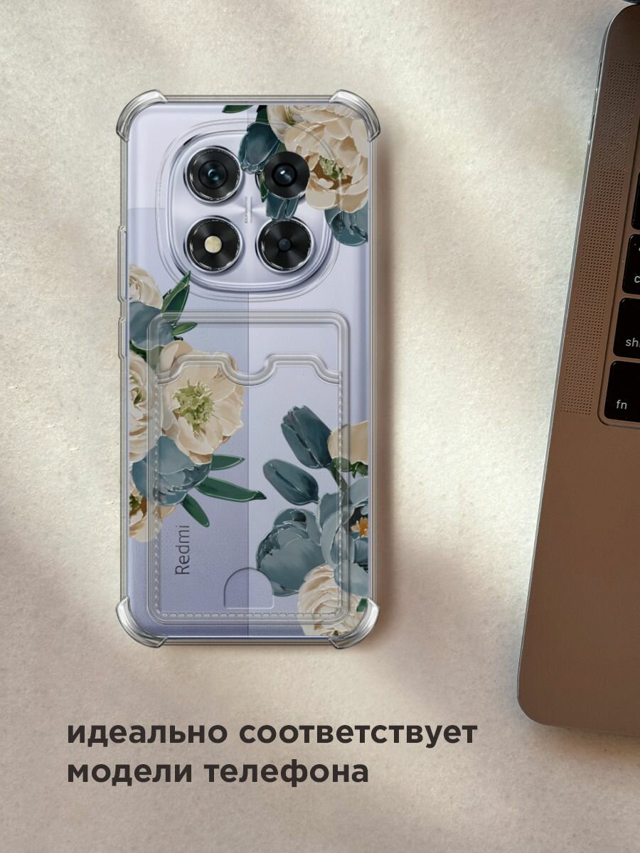 Чехол на Poco X7/Xiaomi Redmi Note 14 Pro 5G (Поко X7) с картой и принтом "Бежевые и голубые бутоны" — фото 1