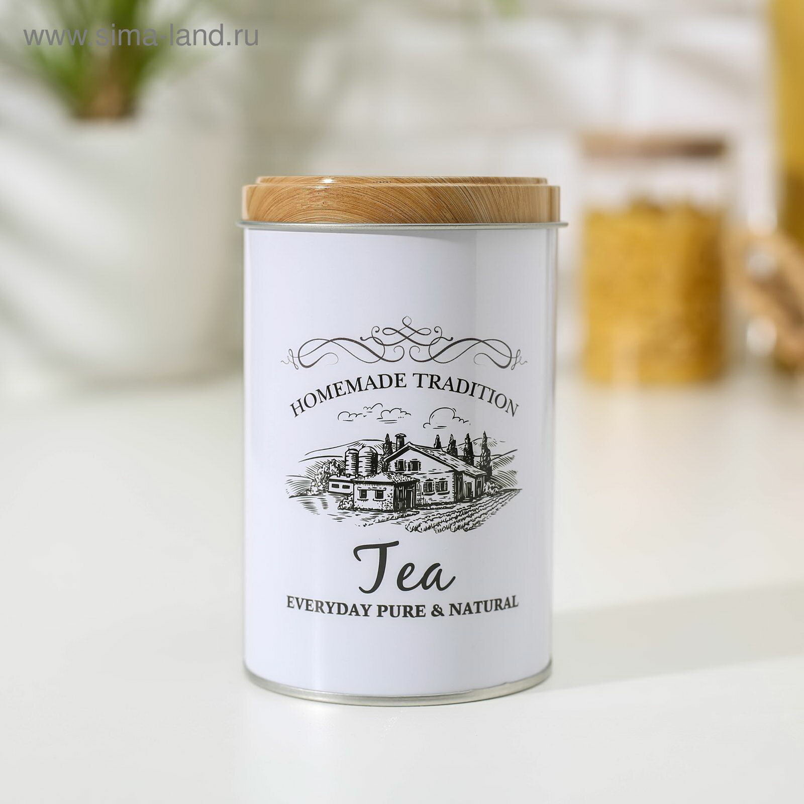 Банка для чая "Дом и поле", 12x7.5x7.5 см, жесть, белая, вид упаковки: пакет