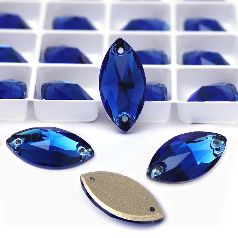 Стразы синие Navette 7x15mm, 24шт Sapphire