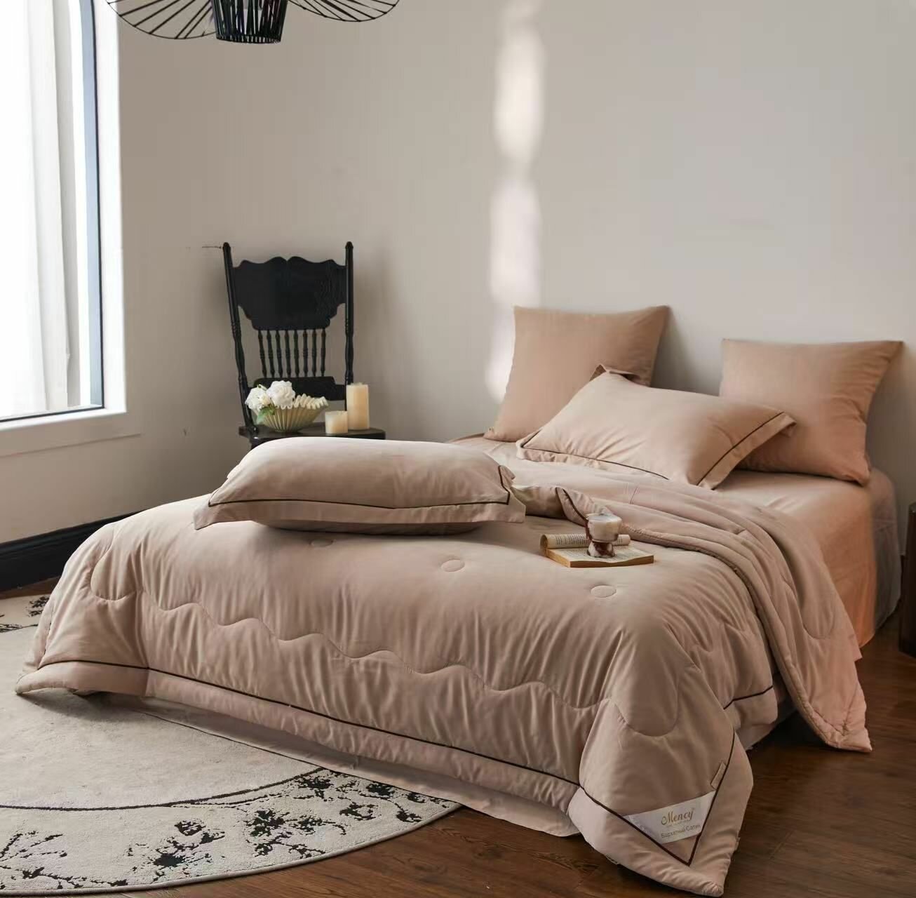 Постельное белье с одеялом евро, бархатный сатин, хлопок MEN-27A — фото 1