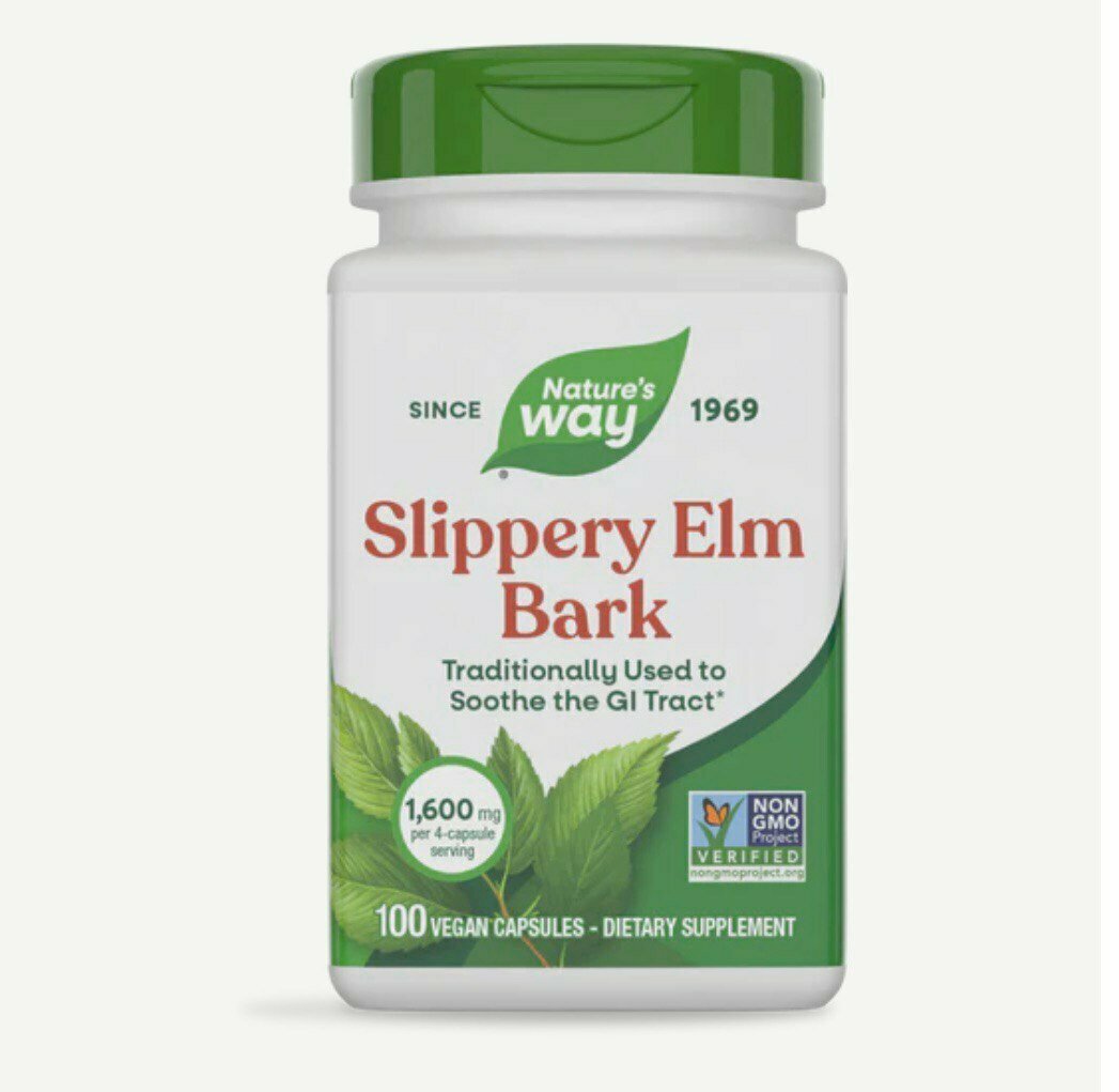 Nature's Way, Slippery Elm, кора скользкого/ ржавого вяза, 400 мг, 100 капсул