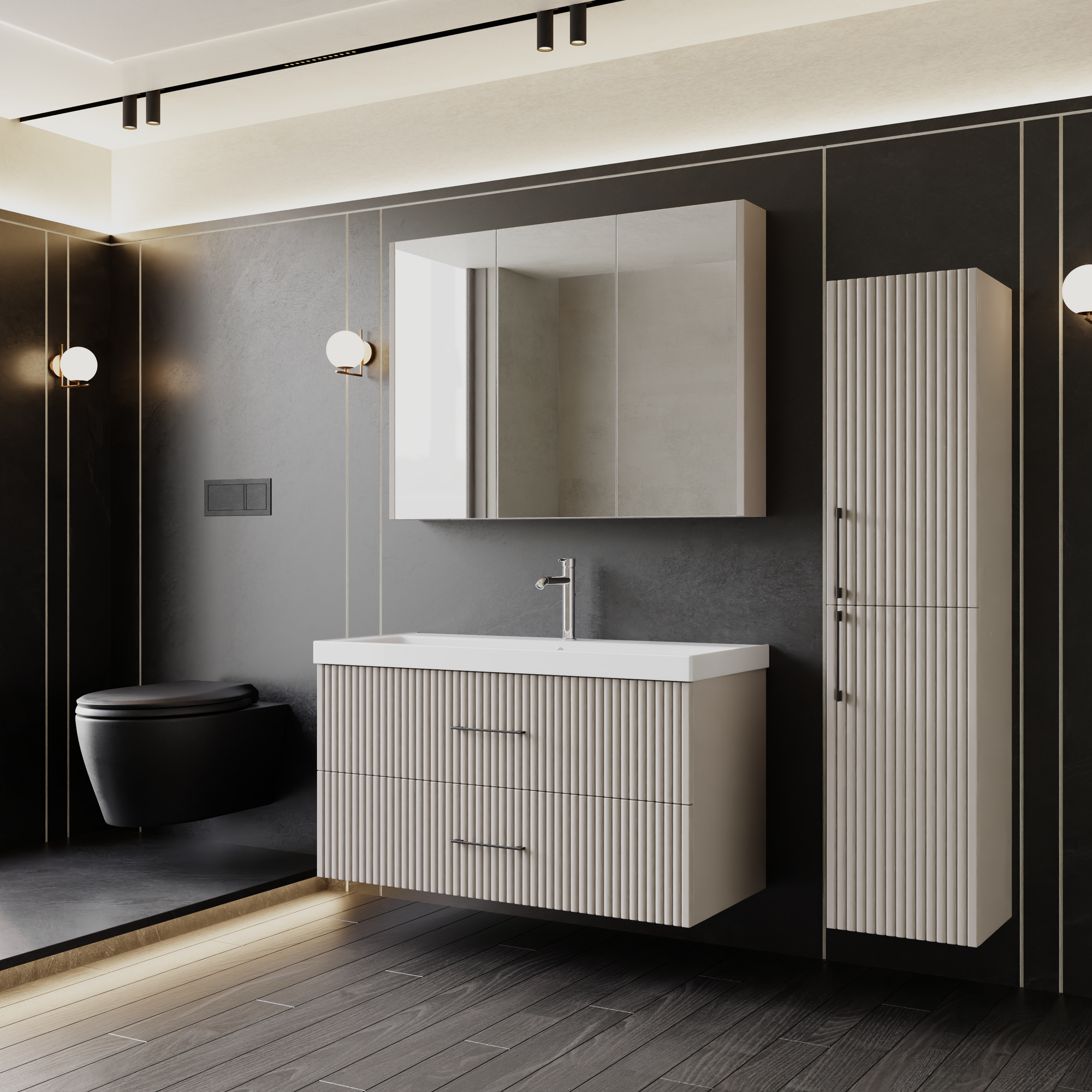 "Liana" Комплект мебели KAREN, для ванной, 3 предмета, ребристая текстура, пастельный серый, 80см