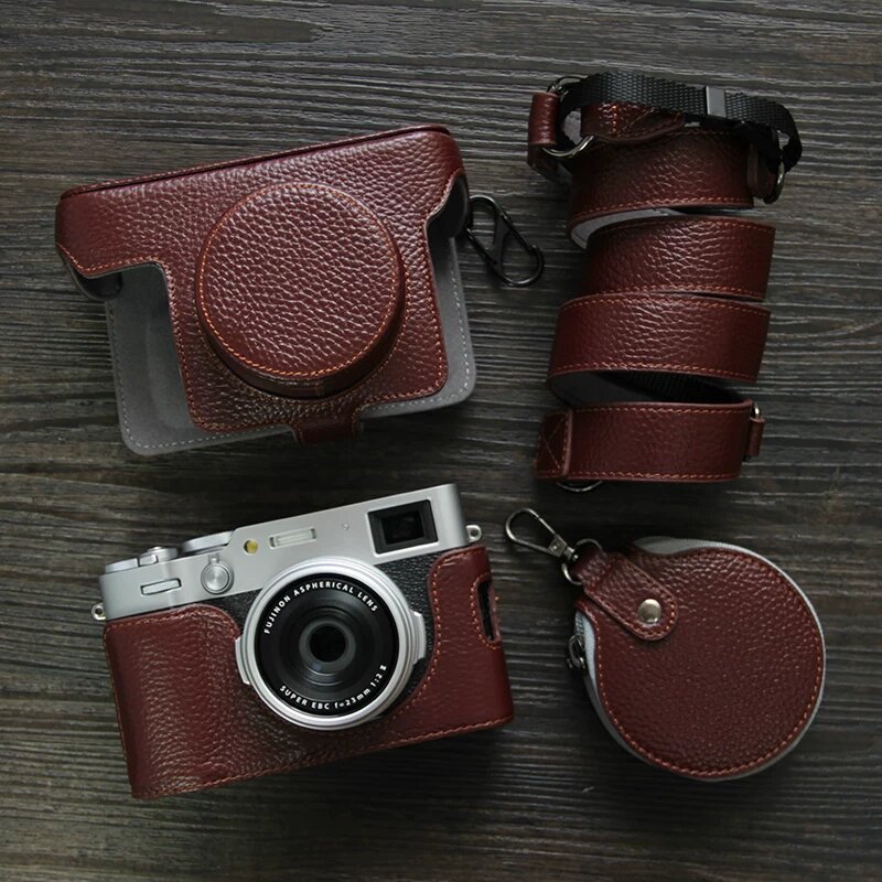 Темно-красная кожаная сумка-чехол для Fujifilm X100VI, на плечо, премиум защита