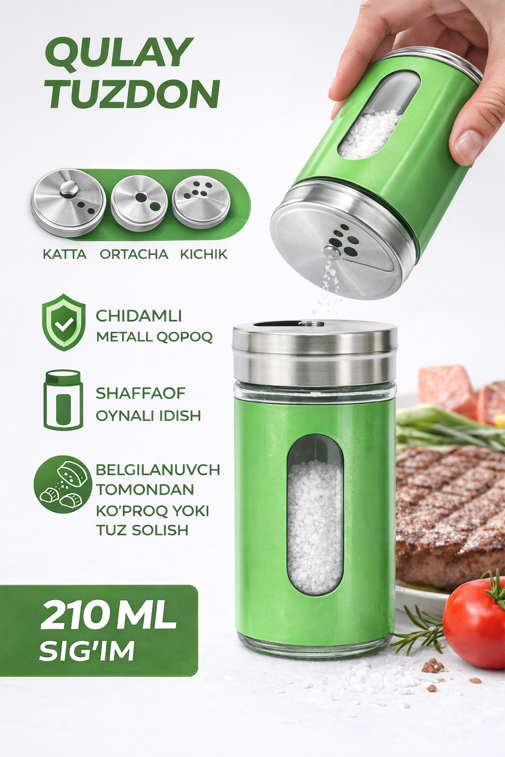 Солонка и перечница для специй, нержавеющая сталь, стекло, 8,4 см, черная — фото 1