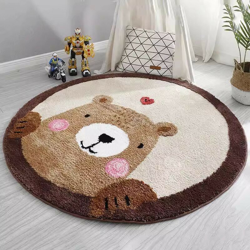 Уютный коричневый коврик с медвежьим рисунком, не скользящий, 120x120 см для детской