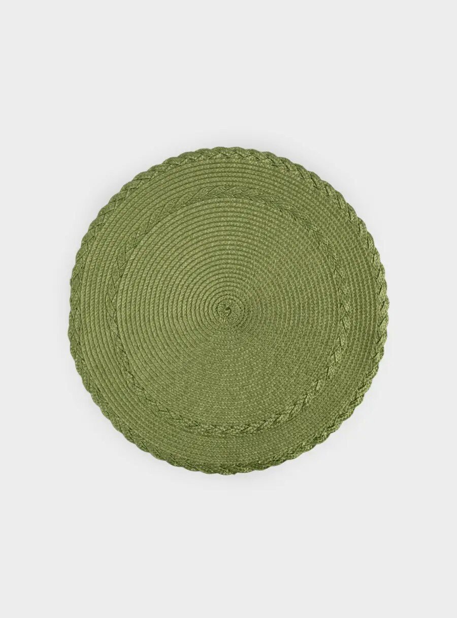 Салфетка под приборы, 38 см, полипропилен, круглая, зеленая, Косы, Matera (Anna Lafarg)