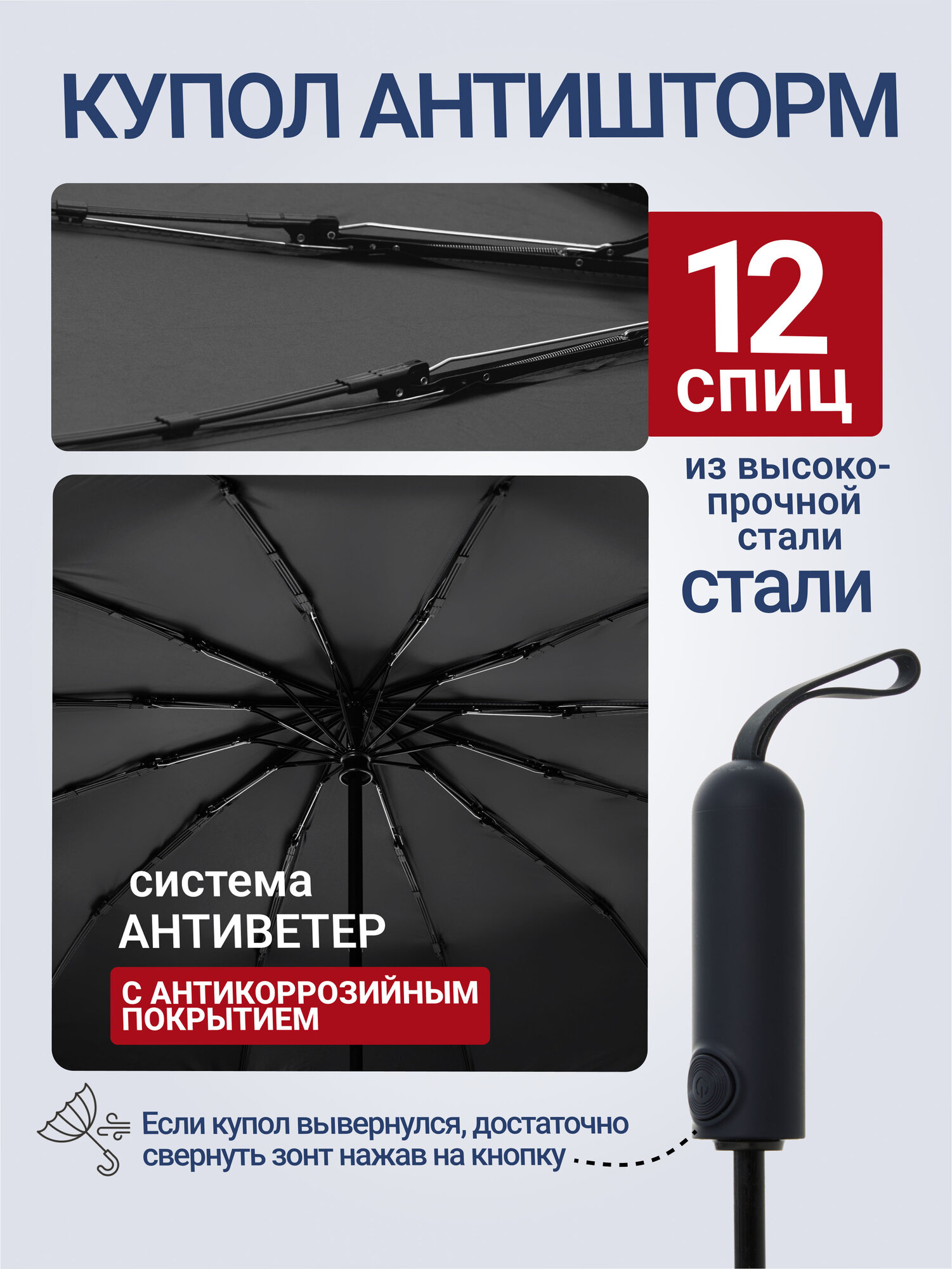 Смарт-зонт RAINDROPS, black — фото 1