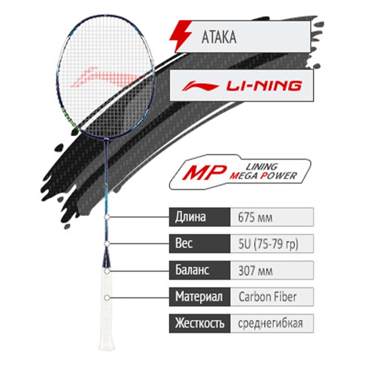 Ракетка для бадминтона LI-NING AXFORCE CANNON PRO BLUE 5U, струны в комплекте, чехол