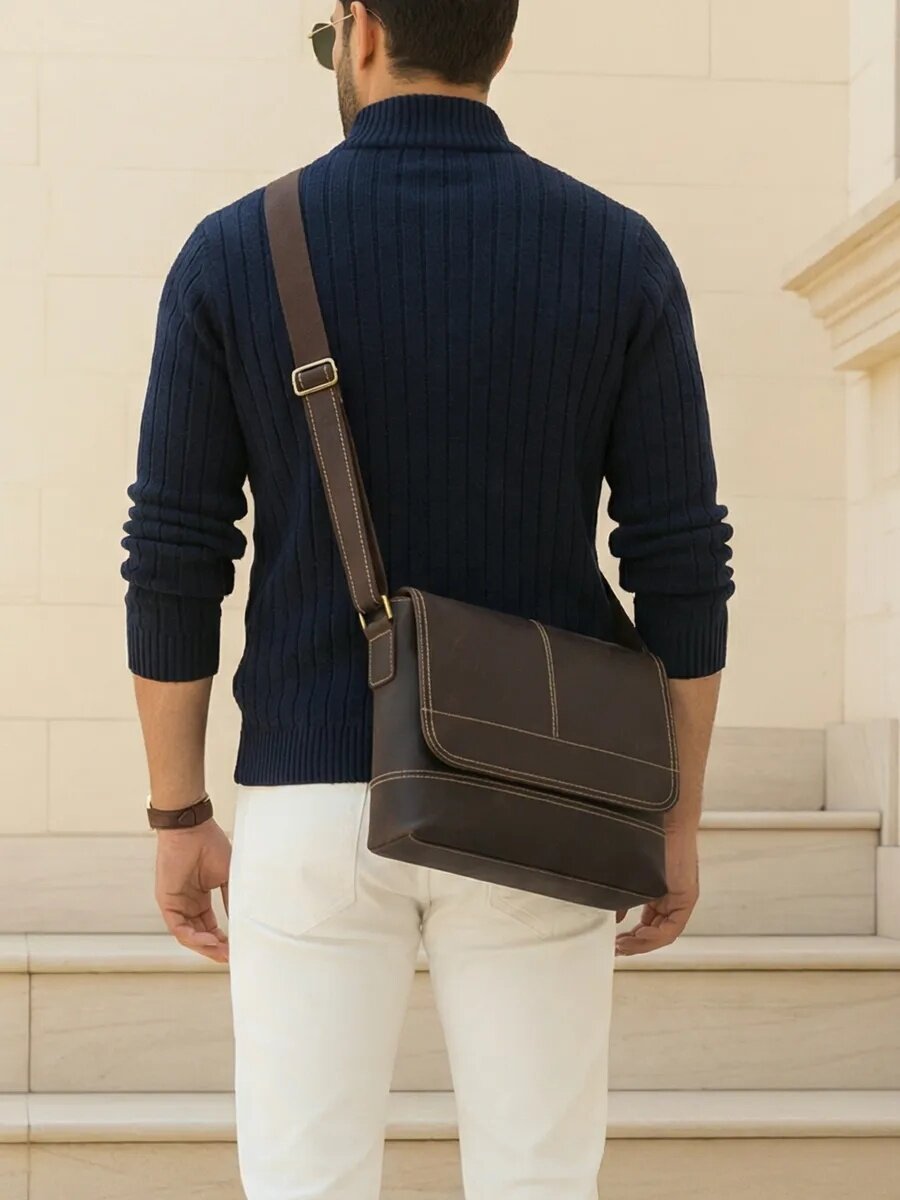 Сумка планшет FAUSTINI Сумка мужская кожаная, фактура гладкая, матовая, темно-коричневый — фото 1