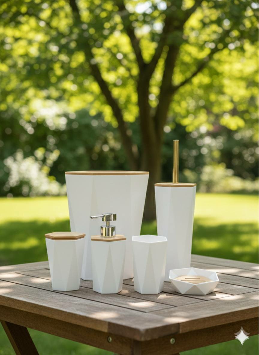 Набор для ванной комнаты 6 в 1 – Черный мат и натуральный бамбук