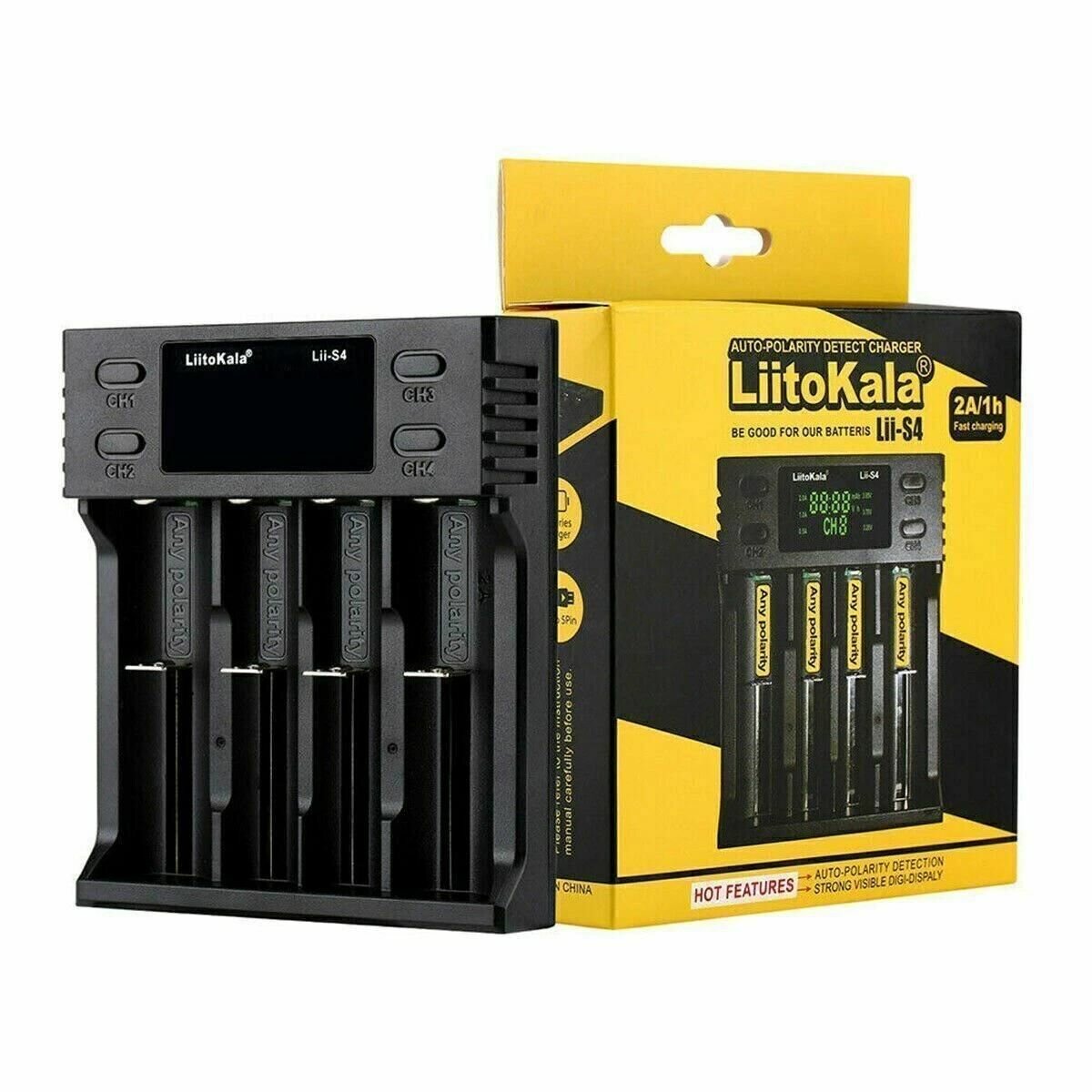 Зарядное устройство LiitoKala Lii-S4 для 18650 и аккумуляторных батареек, 4 канала, USB-C