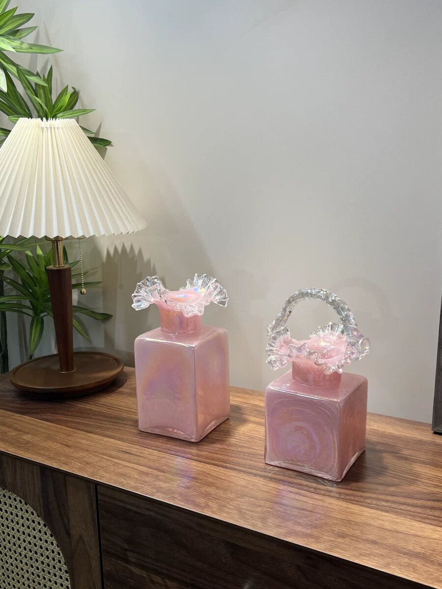 Серия конфет Little Mountain Garden | Розовая квадратная кружевная ваза, доступные глазурованные входные украшения в