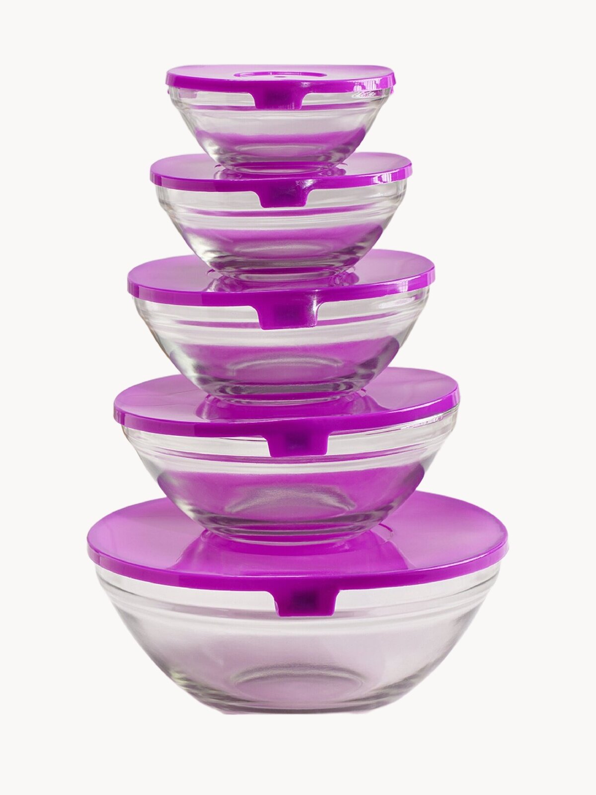 Набор стеклянных салатников Доляна «Классика», 5 предметов: 100 мл, 200 мл, 300 мл, 400 мл, 850 мл