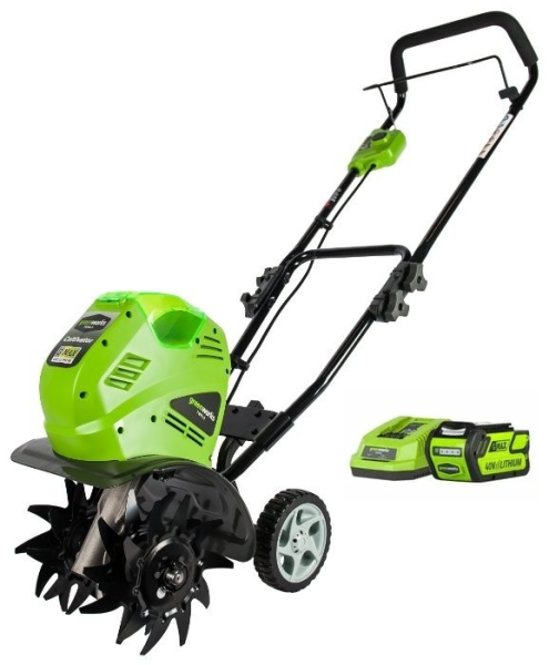 Культиватор аккумуляторный Greenworks G40TLK4 40В (27087VB) (С акб 4Aч и зу)