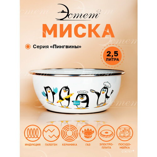 фото Миска эмалированная для плиты 2.5 л эстет
