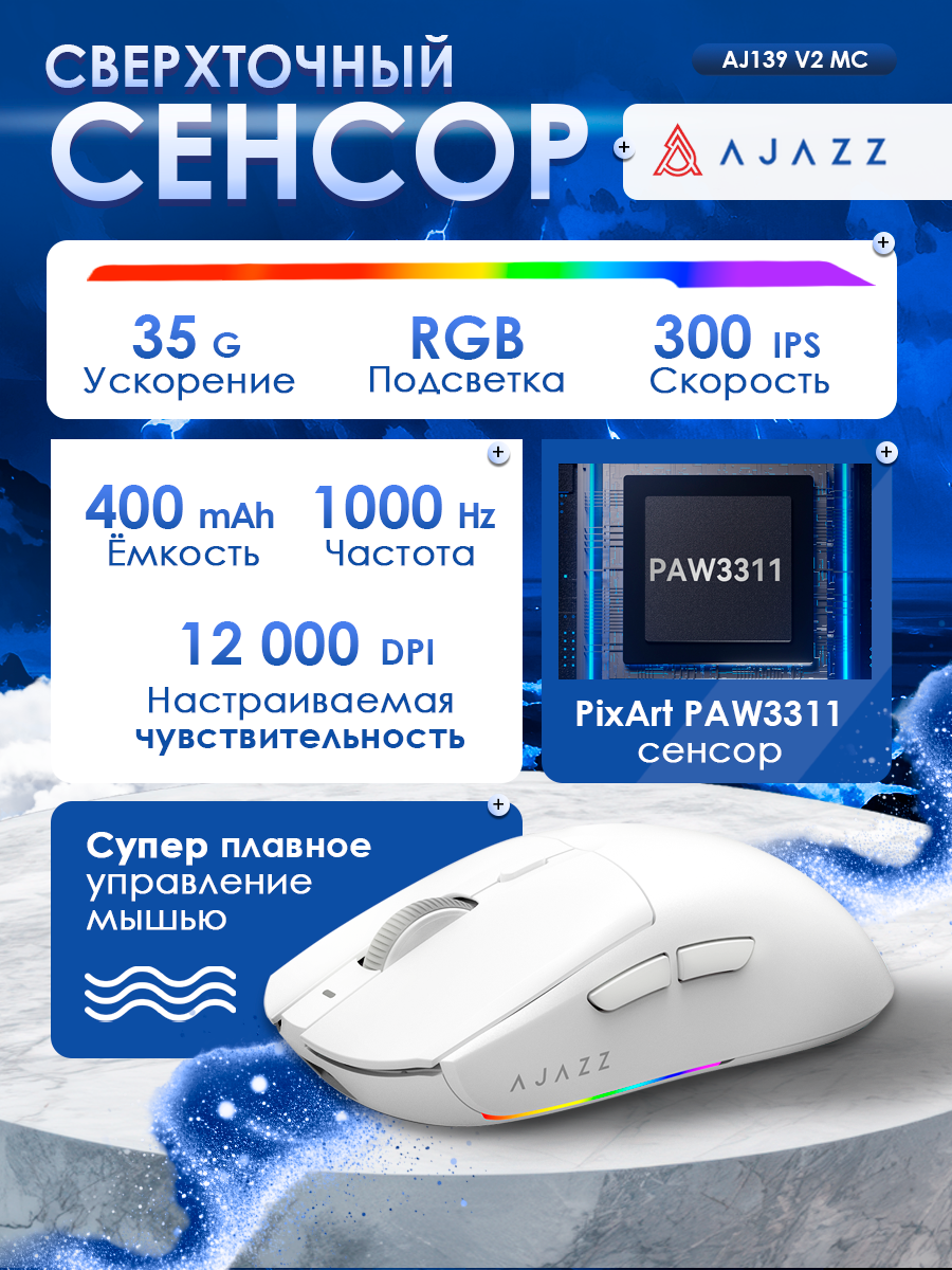 Игровая беспроводная / проводная мышь AJAZZ AJ139 V2 с док-станцией — фото 1