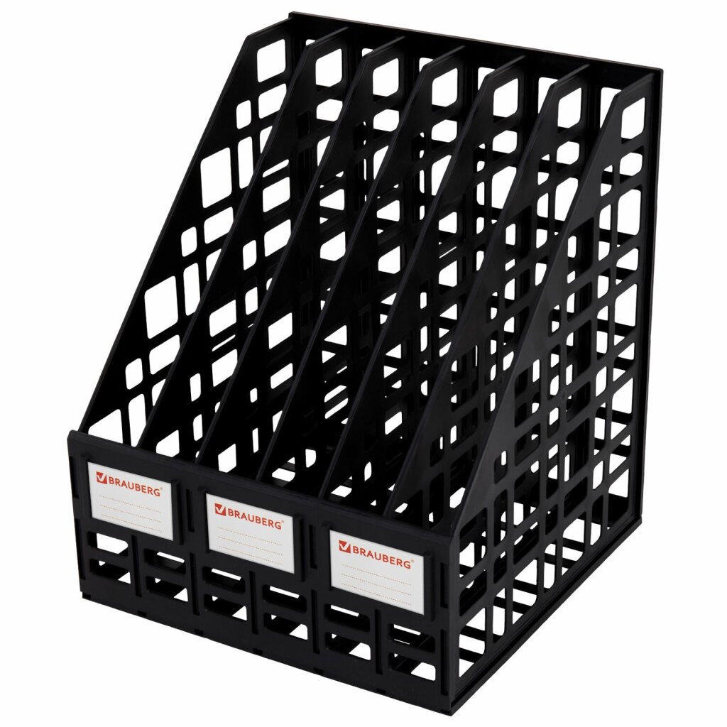 Лоток вертикальный для бумаг BRAUBERG ULTRA, 240 мм, 6 отделений, сетчатый, сборный, черный, 238251