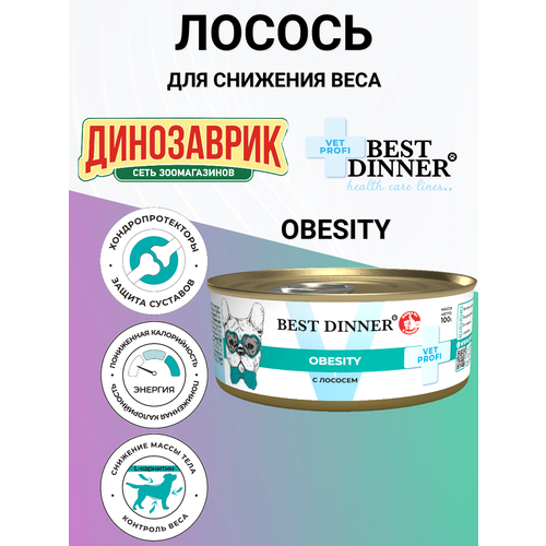 Консервы Best Dinner Vet Profi Obesity для собак, для снижения и контроля избыточной массы тела, лосось 100гр