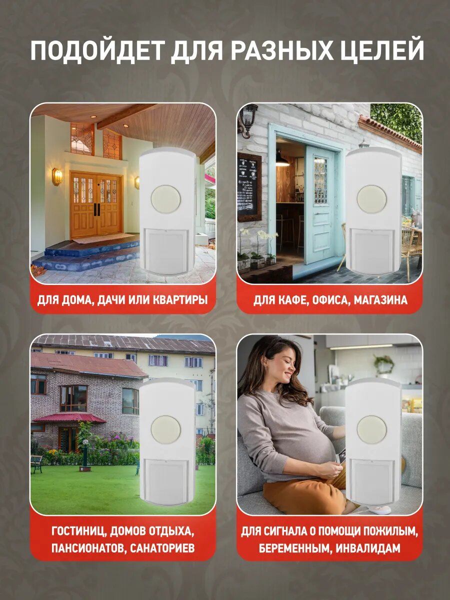 Дверные Звонки Xiaomi Звонок беспроводной дверной ЭРА C71 для квартиры и дома, на батарейках, влагозащищенный, белый