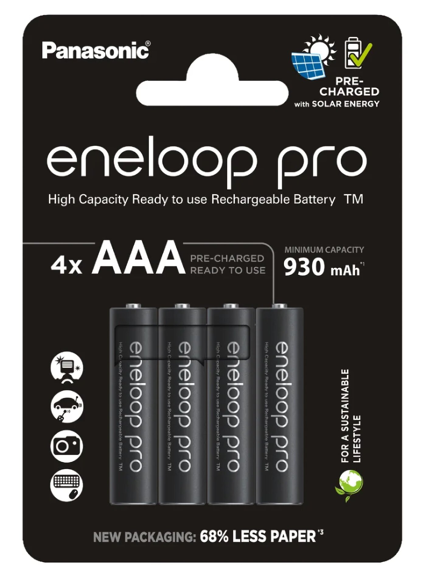 Батарейка аккумуляторная Panasonic Eneloop Pro AAA BL4, BK-4HCDE/4CP (напряжение: 1,2 В, емкость: 930 мА·ч)