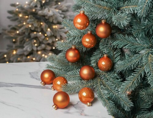 Изображение товара Набор стеклянных шаров матовых и эмалевых, цвет: янтарный, 60 мм, упаковка 10 шт, Kaemingk 140324