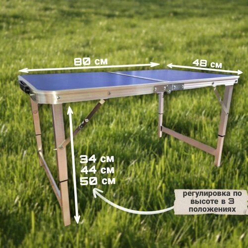 Стол складной туристический с регулировкой высоты, 80х48, синий
