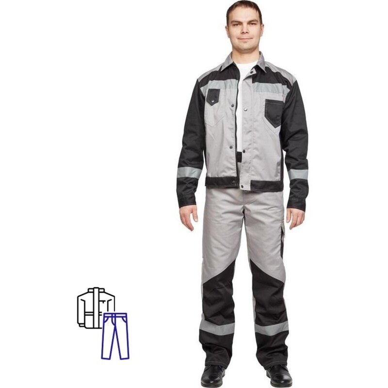 Костюм рабочий КНР летний мужской л21-КБР серый черный размер 40-42 рост 158-164 см (л21-КБР муж сер/чер)