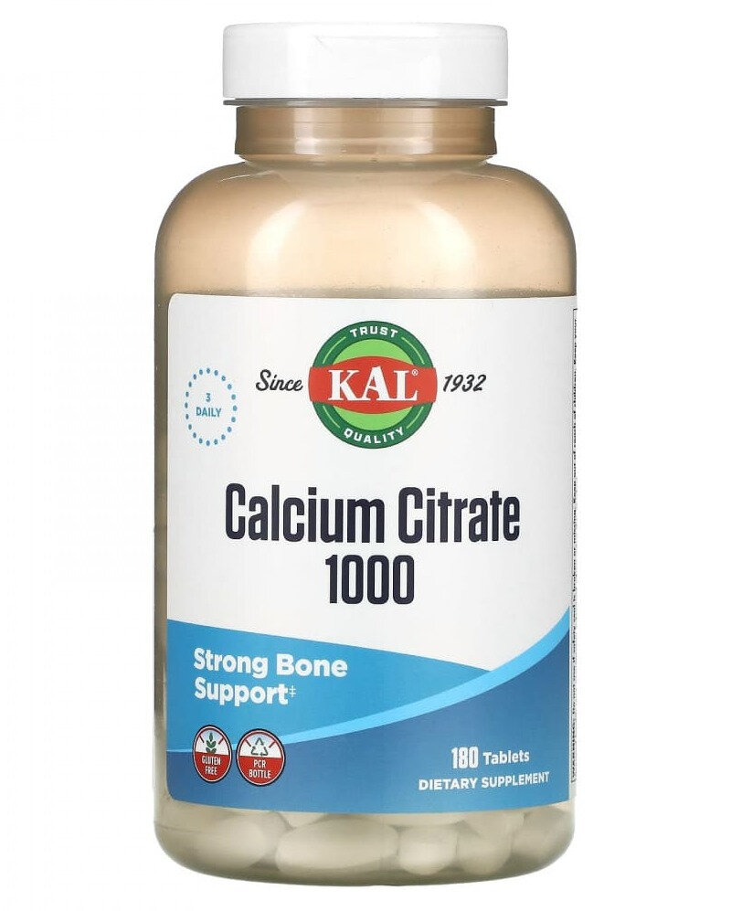 KAL Calcium Citrate, Цитрат Кальция 1000 мг 180 таблеток