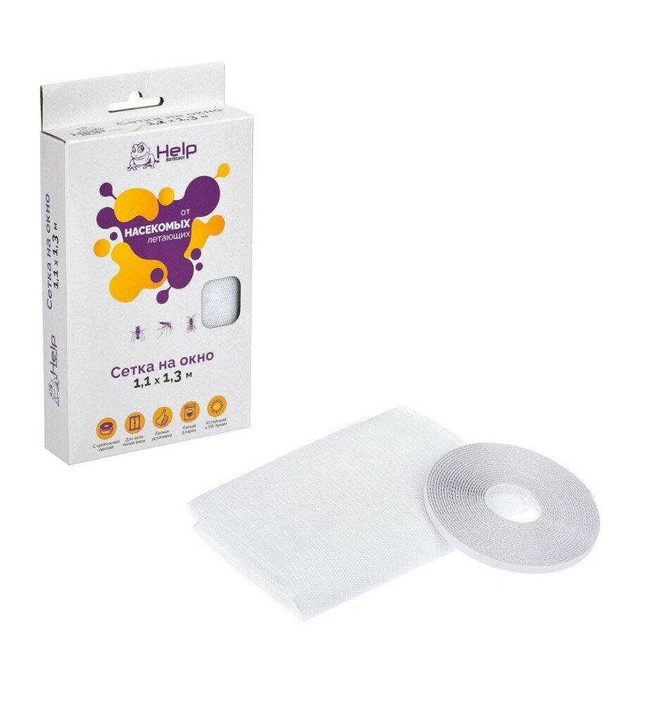 Сетка на окно HELP противомоскитная с крепежной лентой 110 х 130 см