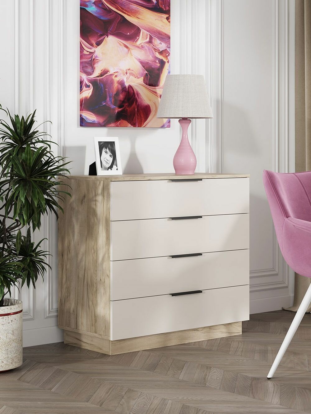 Комод для одежды Бохо Стандарт с ящиками 85х44.9х81 см Дуб Крафт серый / Кашемир