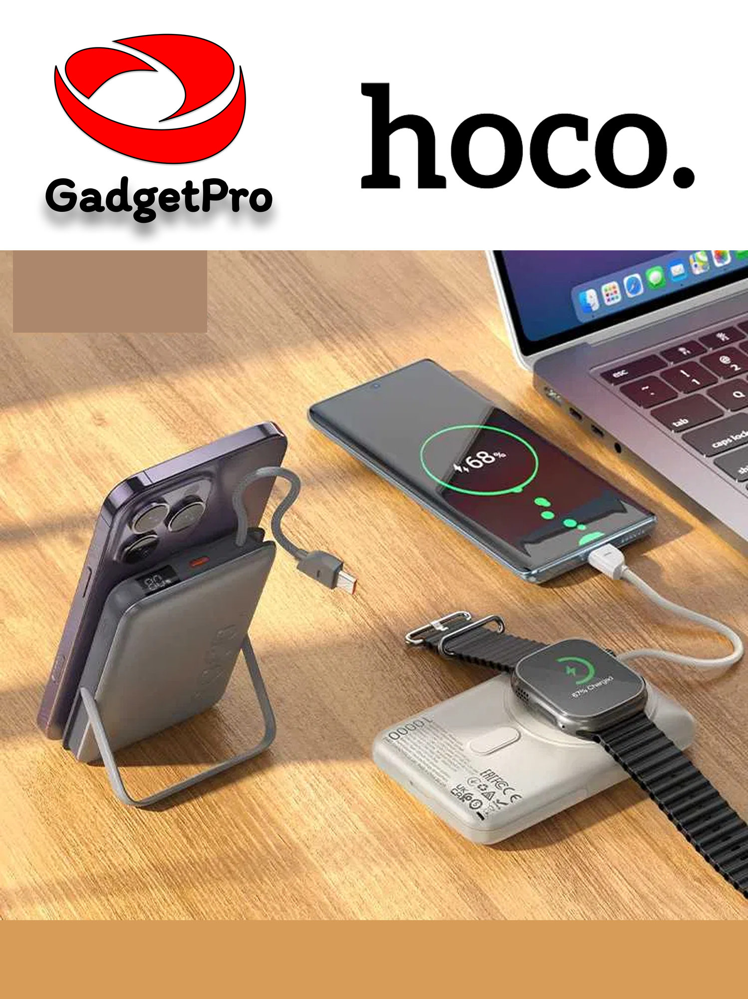 Внешний аккумулятор Hoco "Q43", 10 000 мА·ч, с MagSafe и подставкой, серый