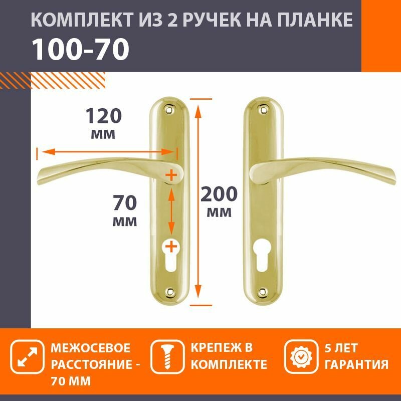 Ручки дверные на планке комплект универсальные Нора-М 100-70 мм цвет Золото