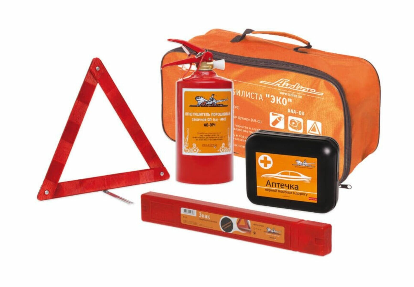 Набор Автомобилиста "Эко" (Знак At-01+Аптечка Am-04+Огнетушитель Оп1 Ao-Op1)(Airline Ana-00)