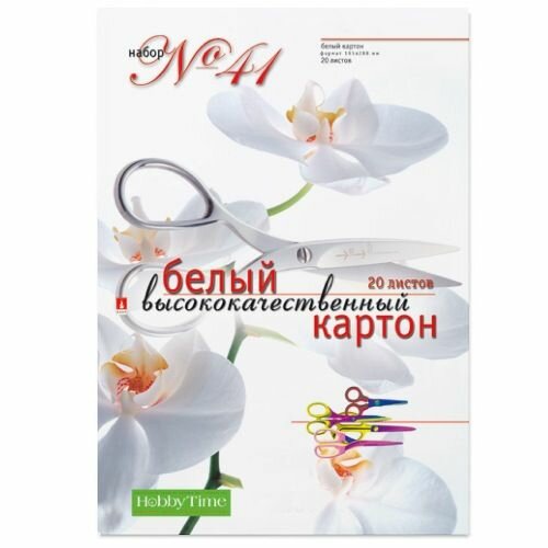 Белый картон А4 Hobby Time, набор 20 листов, 190 г/м2 / белый картон для школы и творчества арт.11-420-109