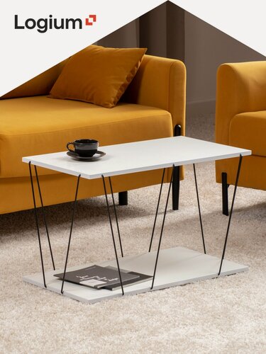 Изображение товара Журнальный столик с полкой 76х40х47 см, Белый шагрень, Регги 12.120