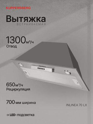 Изображение товара Вытяжка кухонная встраиваемая Kuppersberg INLINEA 70 LX (Модификация 2026 года)