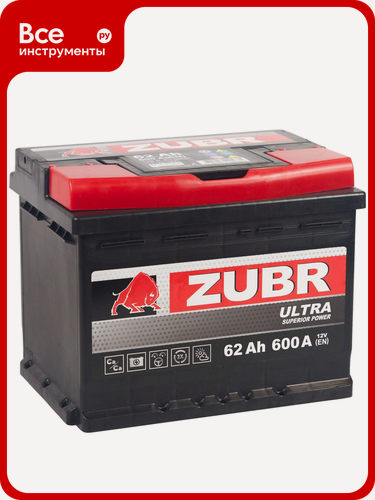 Изображение товара Аккумулятор ZUBR Ultra 62Ah R+ обратная полярность, кальциевый тип, для легковых и грузовых автомобилей, 12‑вольт