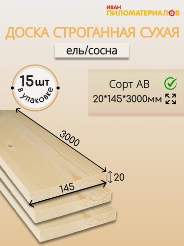 Изображение товара Доска строганная сухая профилированная (хвоя) 20х145х3000 (15 шт.) Сорт АВ Цена указана за комплект из 15 шт.