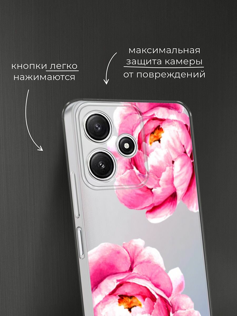 Чехол на Xiaomi Redmi 12 5G / Сяоми Редми 12 5G с принтом "Open peonies", прозрачный — фото 1
