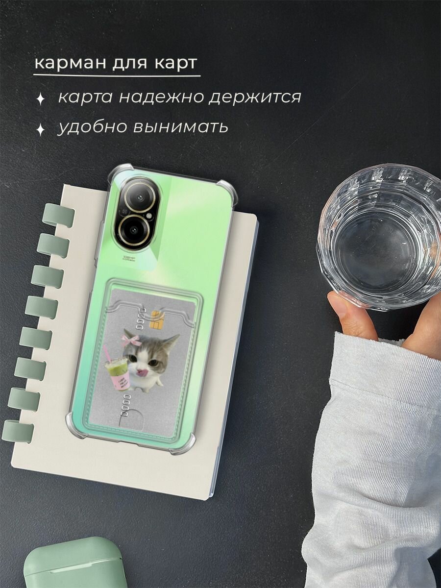 Чехол на Realme C67 4G (Реалми C67 4G) с картой и принтом "Котик с матчей" — фото 1