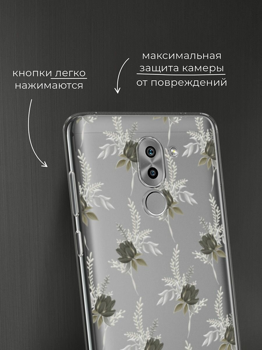Чехол на Honor 6X / Хонор 6Х с принтом "Паттерн цветы сепия" — фото 1
