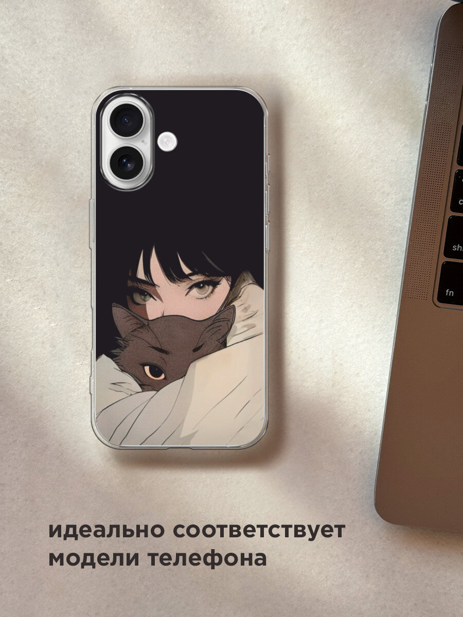 Чехол на Apple iPhone 17 / Айфон 17 с принтом Аниме девушка с котиком — фото 1
