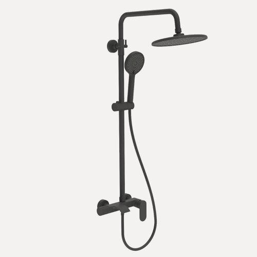 Изображение товара Душевая стойка STWORKI Вестфолл W1H306-MB со смесителем, черная, матовая, душевая система с тропическим душем, с изливом, с лейкой, латунная, рычаг сбоку