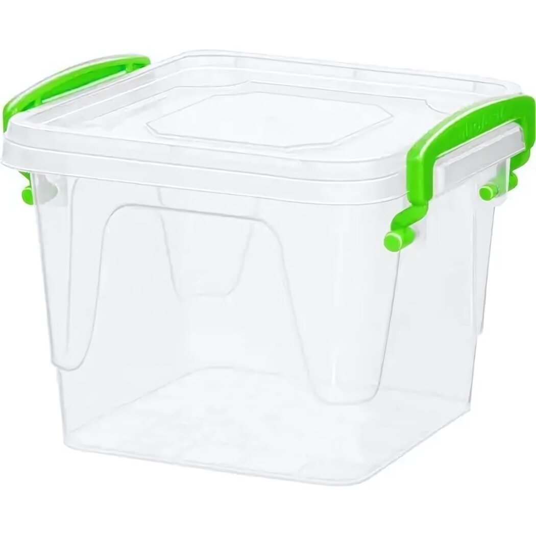 Контейнер «Fresh Box» 37 л квадратный герметичный прозрачный корпус зеленые ручки