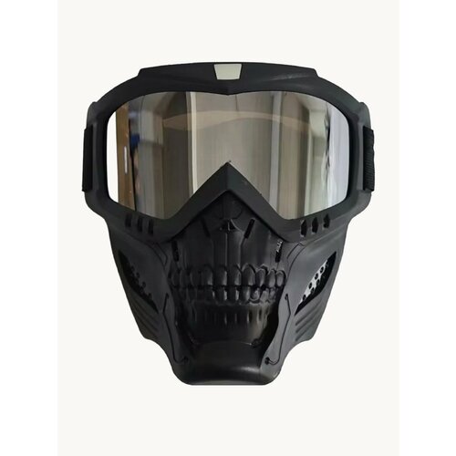 Ветро/пылезащитная маска-очки на всё лицо для мото/вело кросса, горнолыжная маска, цвет линз серебристый