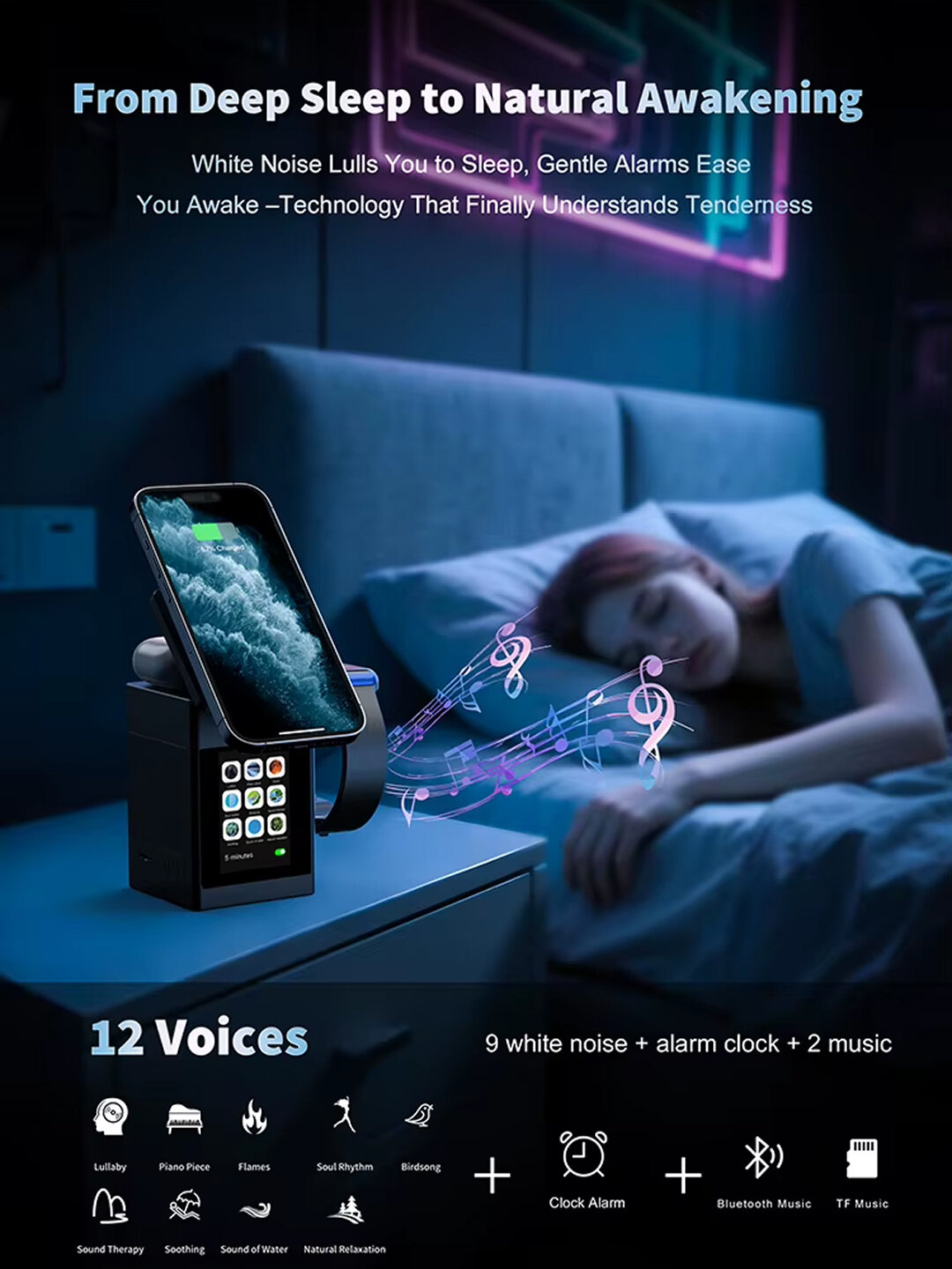 Зарядное устройство Savdo S5D, для iPhone/AirPods/iWatch, черное, серое, Wi-Fi, Bluetooth — фото 1