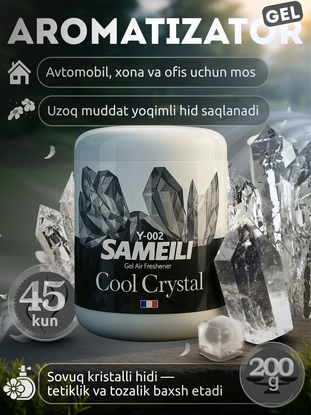 Освежитель воздуха Savdo "Black Ice", гелевый, аромат природы