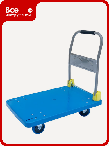 Изображение товара Платформенная тележка со складной ручкой А5 PHC400 нагрузка 400 кг, площадка 600x900 мм 1006387, резиновый, синий