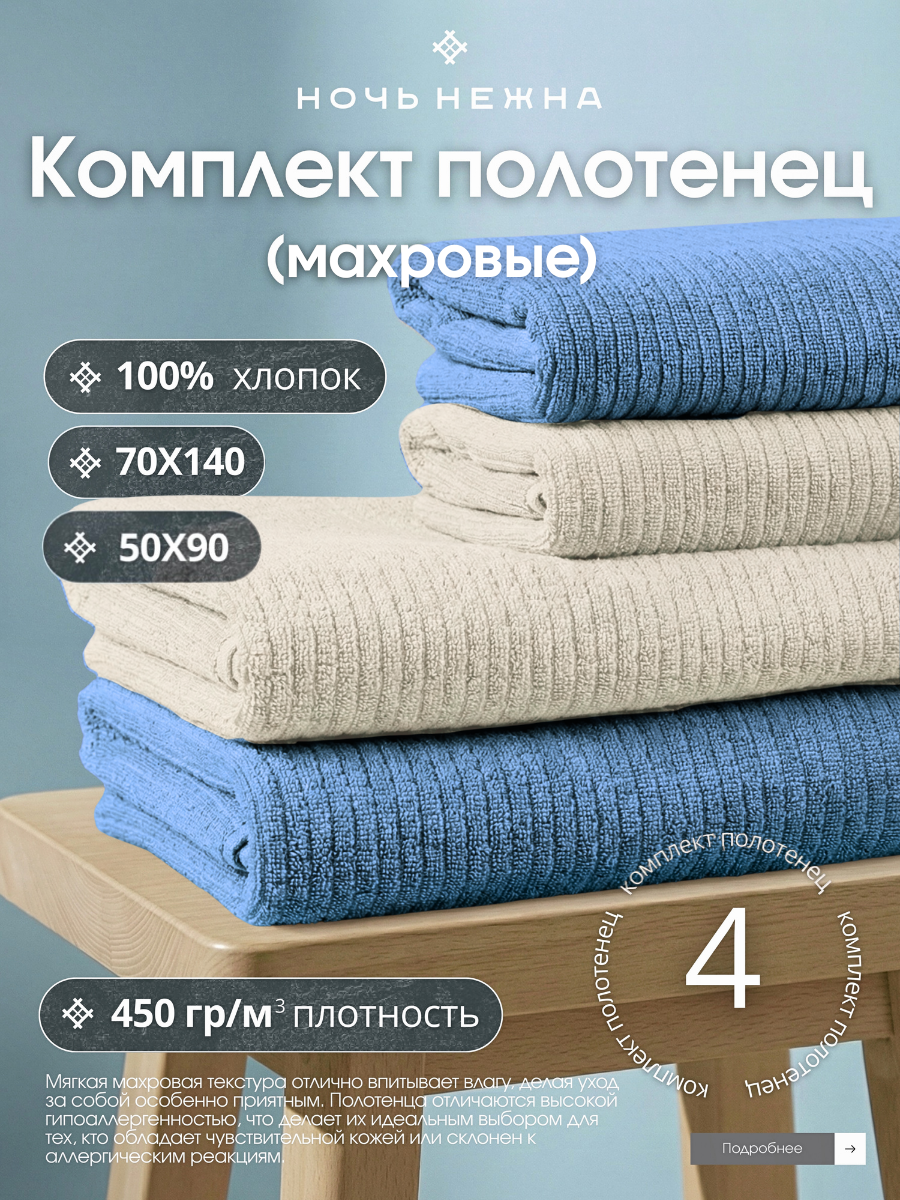 Полотенце банное махровое набор 4 шт