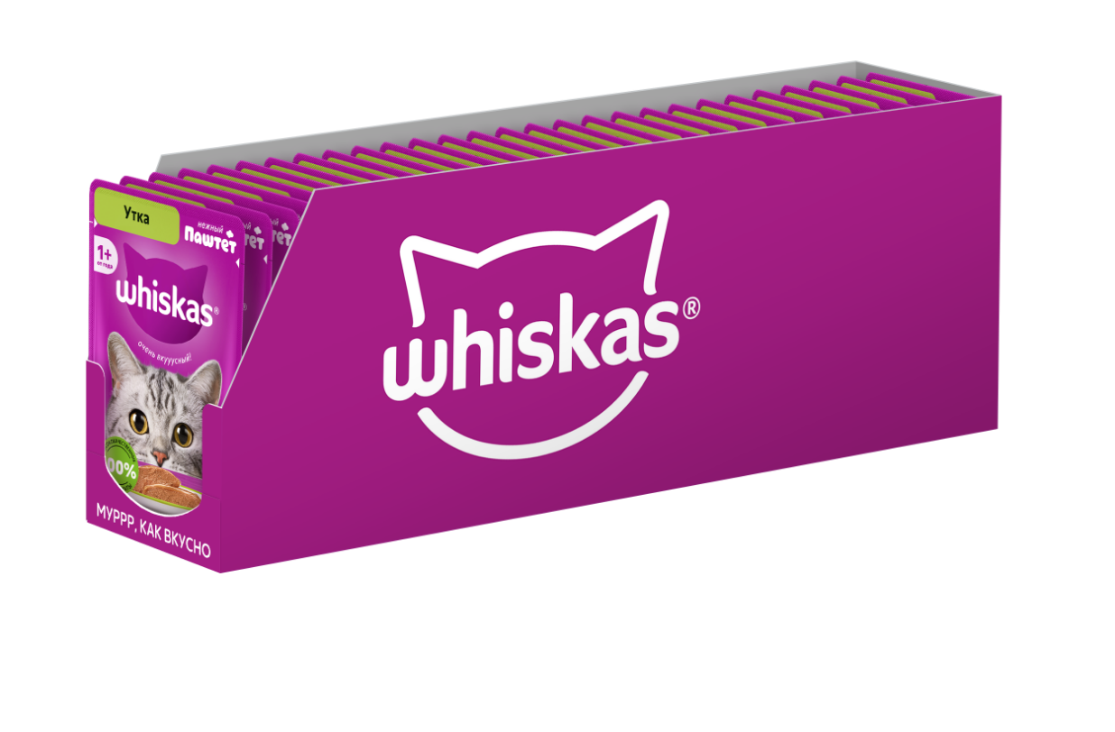 Влажный корм WHISKAS® для кошек, паштет с уткой, 28 шт по 75г — фото 1